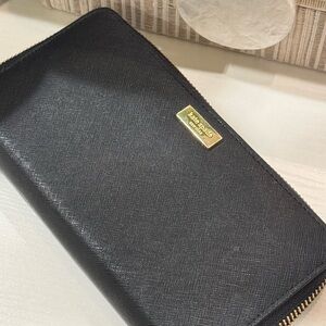 Kate Spade Black On Black Leather Full Zip Wallet
